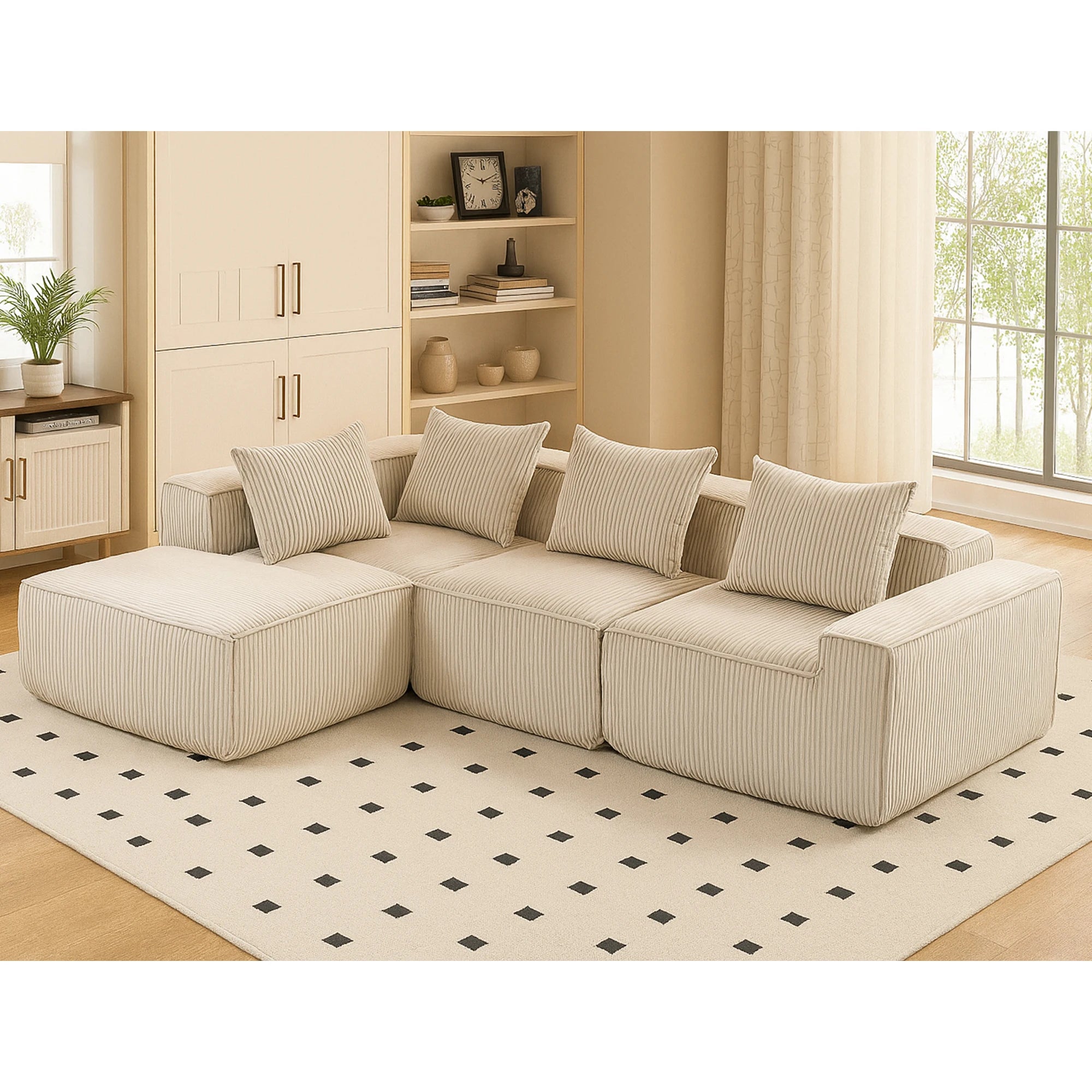 Sectional boneless Couch with L-Shape Chaise,Modern Modular sleeper Sofa with Deep Seat Upholstered Couches for Room
