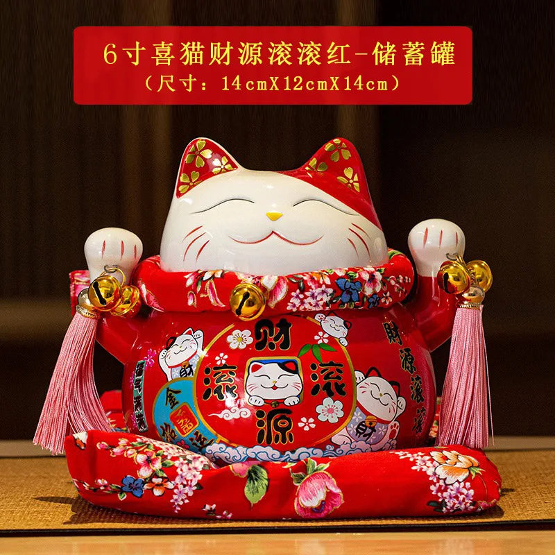 6/7inch Lucky Cat Piggy Bank Japanese Cat Crafts Cashier Display Ceramic Lucky Cat Desk Decoration Furniture Feng Shui