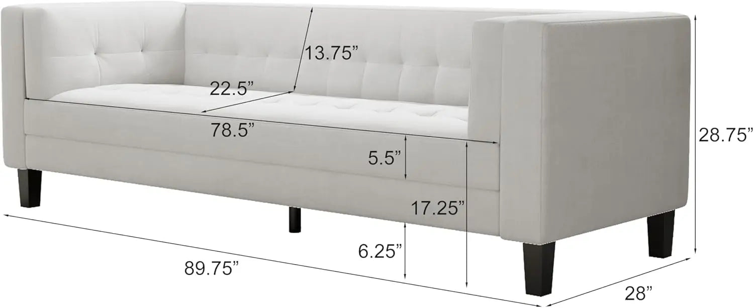 89.7’’ Minimalist Velvet 3-Seater Sofa with Tufted Cushions Modern Mid-Century Accent Deep Seat Couch with Solid Wood