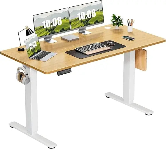 Electric Adjustable Height Standing Desk - 55 x 24 inch Sit to Stand Up Desk with Splice Board Rising Home Office