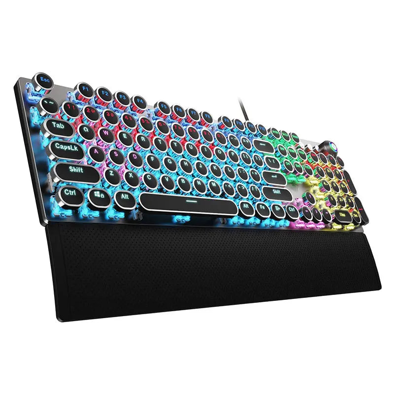 F2088 Mechanical Keyboard Round 104 keys Blue Mechanical Switch Gaming Keyboard RGB Backlit Ergonomic Design - Black