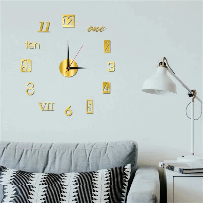 2D/3D Large Roman Numeral Acrylic Mirror Wall Clock Sticker Fashion DIY Quartz Clocks Watch Home Decoration Living Room