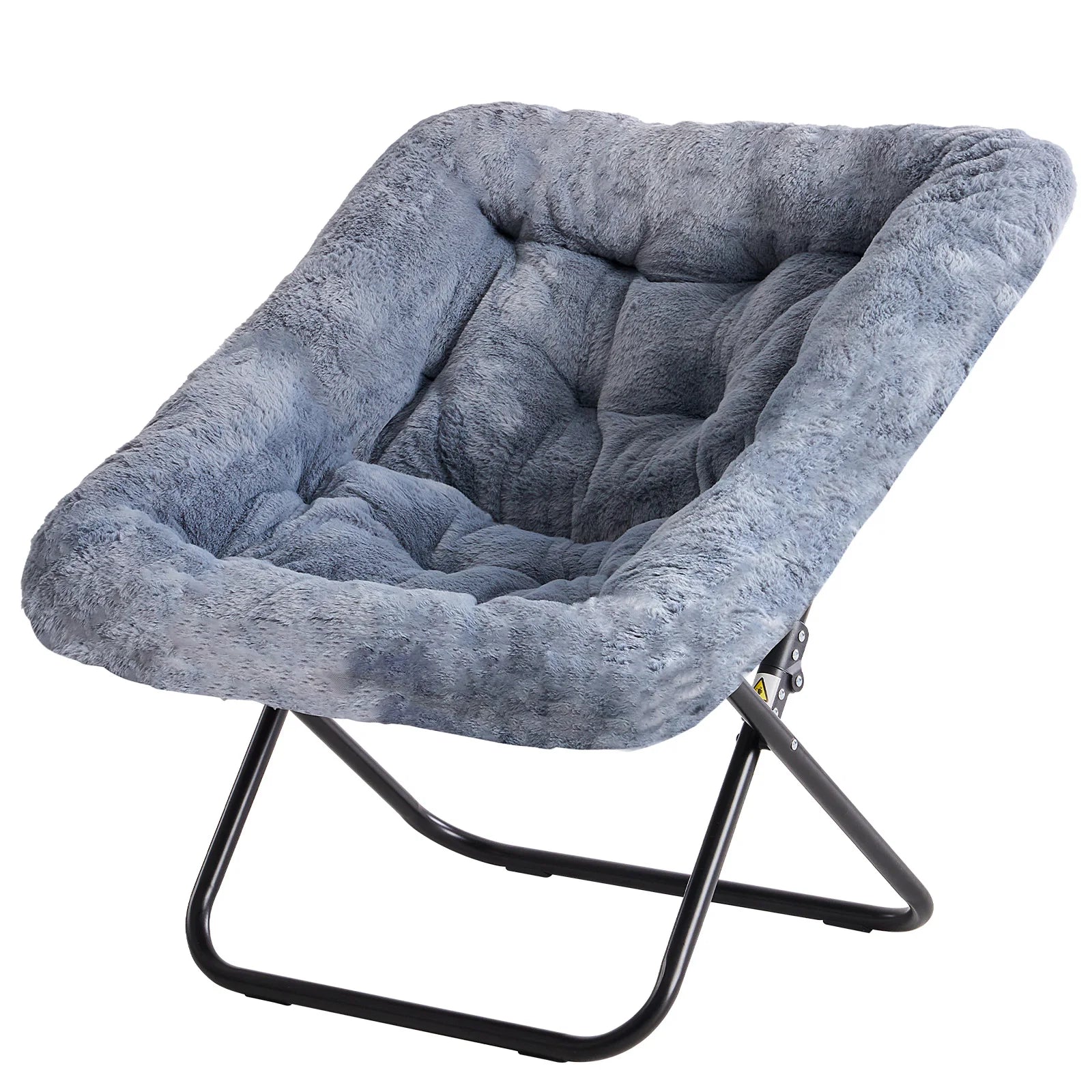 JHK 28IN Cozy Saucer Chairs Soft Faux Fur Large Size Folding Lounge Living Room Padded Seat Metal Frame Reading Chair