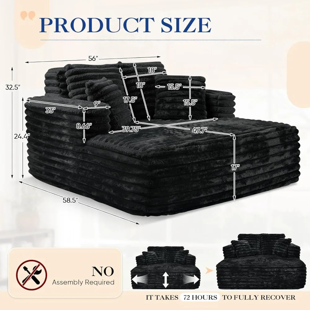 Oversized Chaise Lounge Indoor Modern Plush Corduroy Fabric Deep Seat Boneless Memory Foam Sleeper Chaise Lounge Sofa