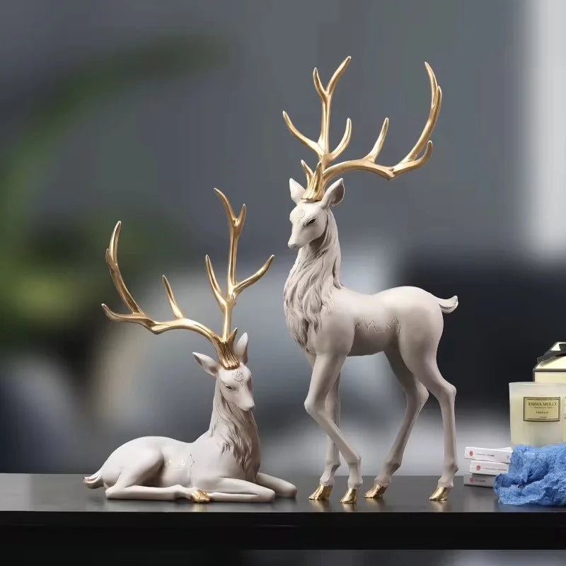 35cm High End Deer Statue Reindeer Figurines Resin ELK Sculpture For Living Room Luxury Home Decoration Nordic Tabletop