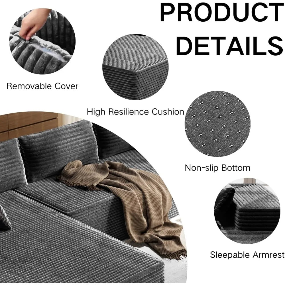 105.5’’ Modular Sectional Sofa L-Shape Modular Cloud Sofa with Deep Seat for Living Room Bedroom Upholstered Couches