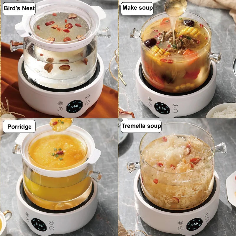 110V/220V Health Kettle Glass Tea Maker Bird’s Nest Multi-Function Office 9.5h Appointment Flower Teapot 1.5L Electric