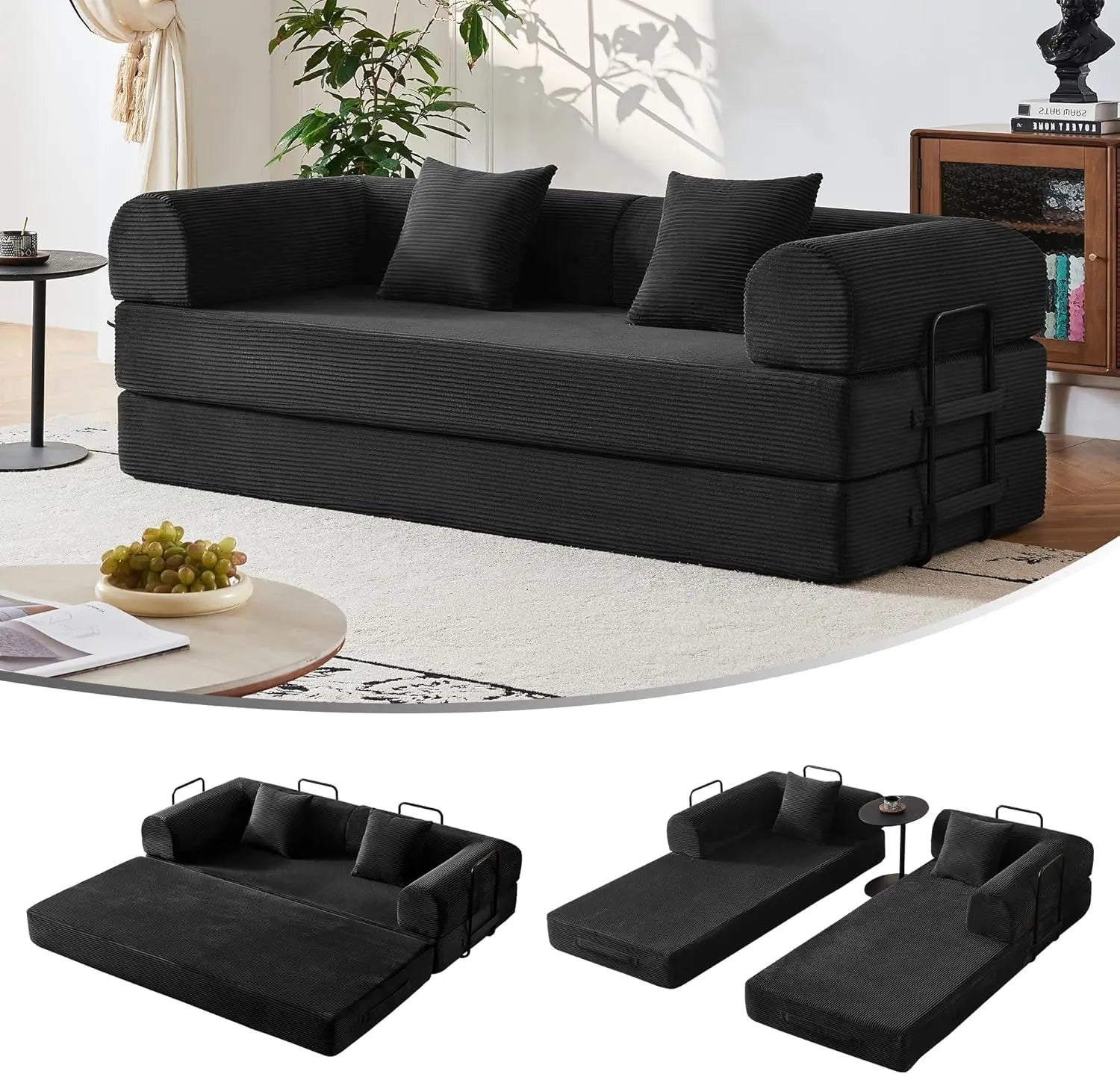 79’’ Compression Sofa Convertible Sleeper Sofa Bed Couch Bed with Fixed-Shape Frame Corduroy Floor Sofa Couches