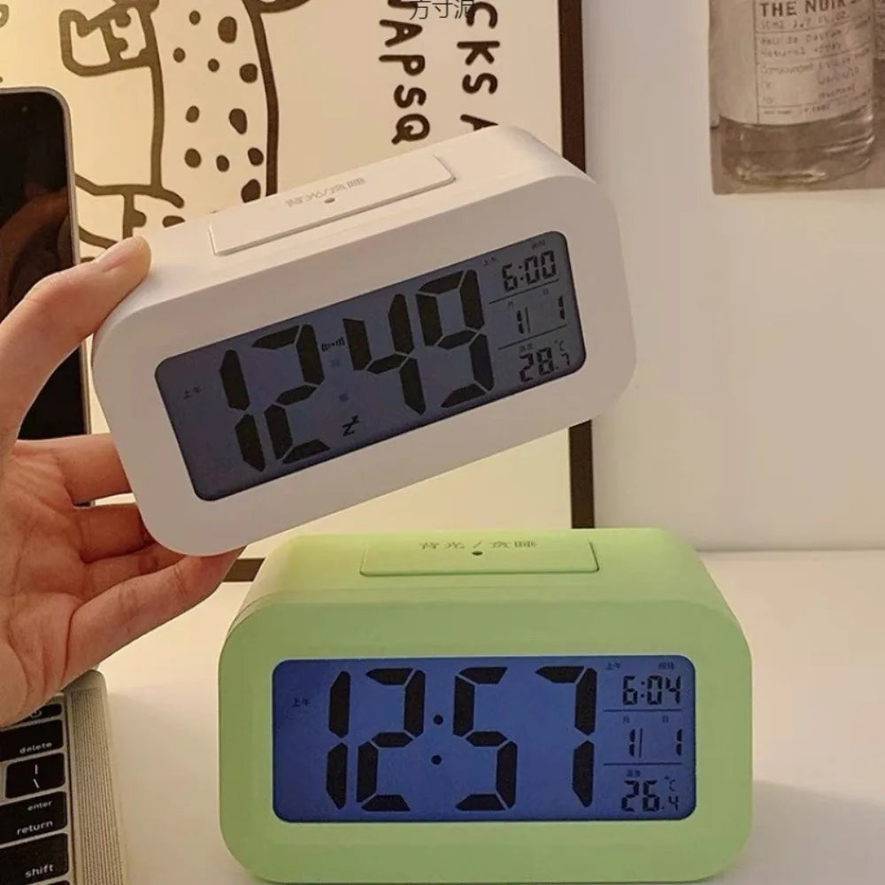 Mini Digital Alarm Clock LED Backlight Desktop Electronic Moment Calendar Snooze Multifunction Table Clock with Data