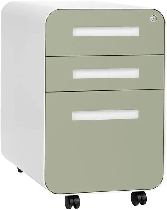 Under Desk 3-Drawer Metal File Cabinet with Lock Suitable for Legal/Letter Size on Wheels and Stationary - United
