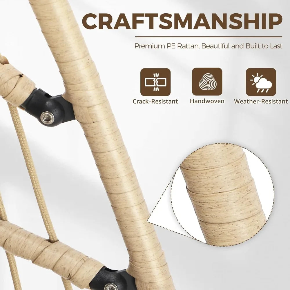 Cozy Hanging Egg Chair with Stand Indoor Outdoor Wicker Patio Basket Swing Chair with Cushion and Golden Legs 350lbs