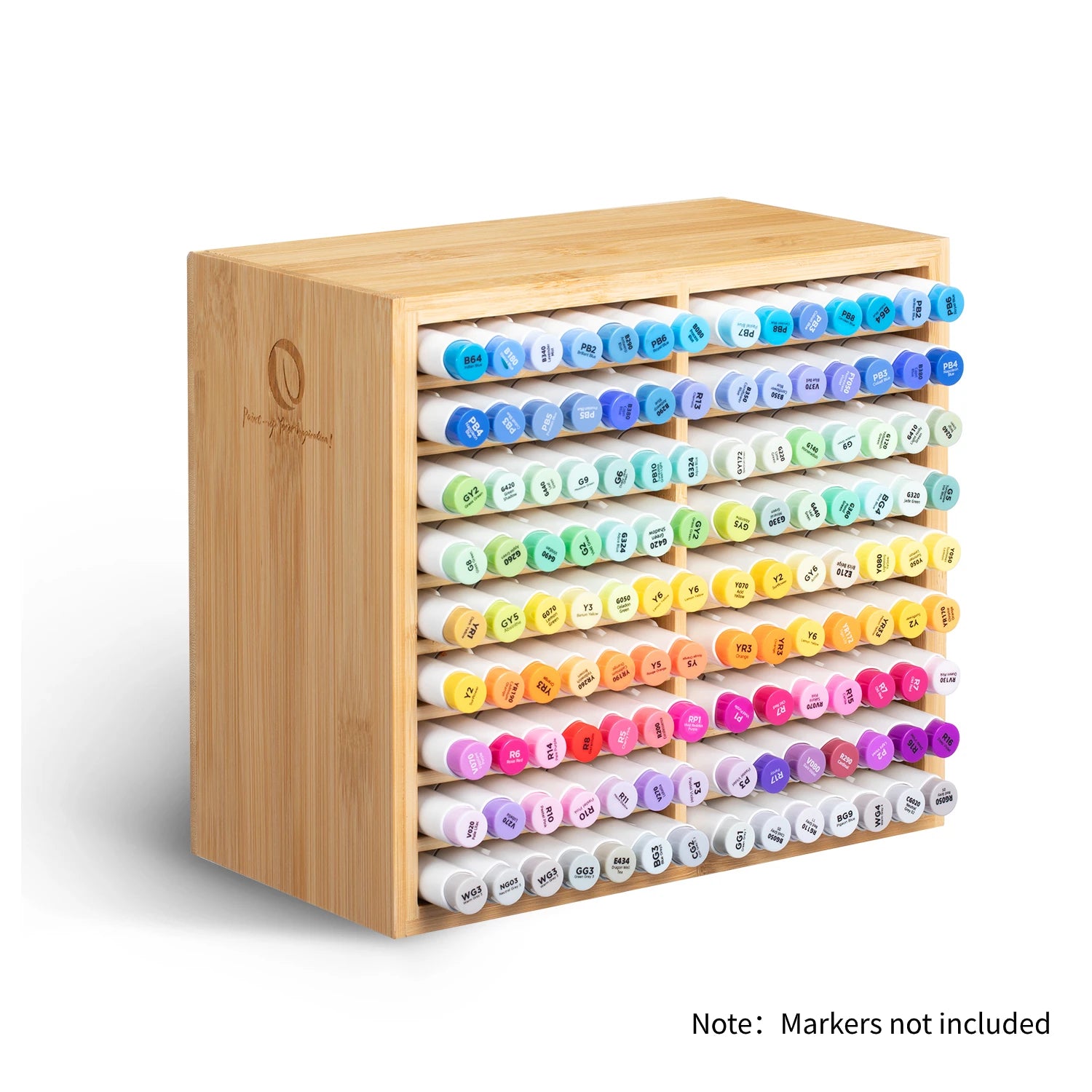 Ohuhu Bamboo Marker Organizer Wooden Desktop Storage Hold 126 Markers Pens Pencils Art Brushes Stationary Organizer Pen