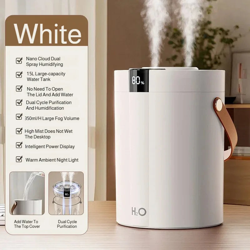 1.5L Dual-Mist Spray Humidifier Wireless Quiet Portable Air Humidifier with Night Light Suitable for Home,office