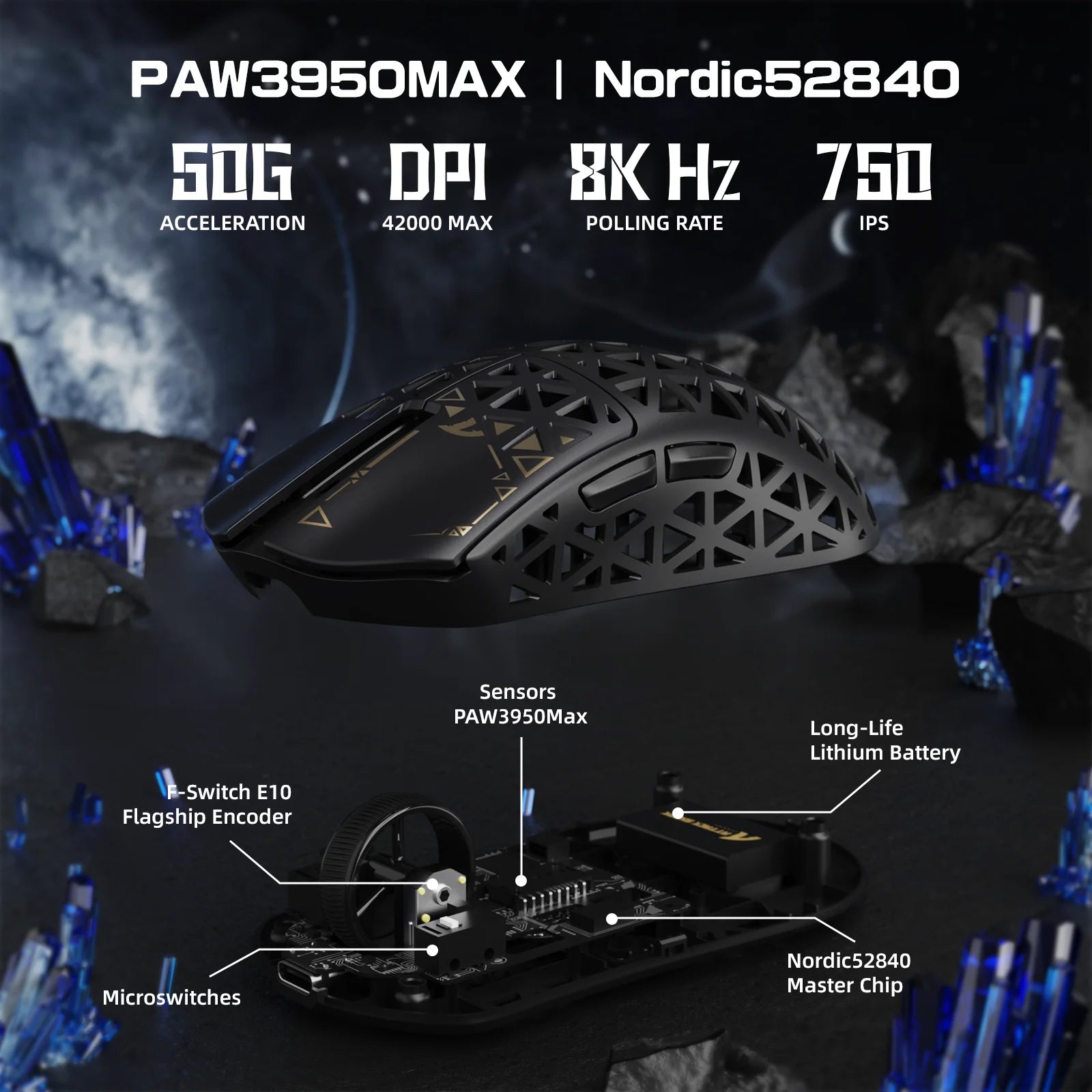 ATTACK SHARK R5 Ultra 8K Carbon Fiber Wireless Gaming Mouse with 42000 DPI-PAW3950 MAX Sensor -39g Ultra-Lightweight