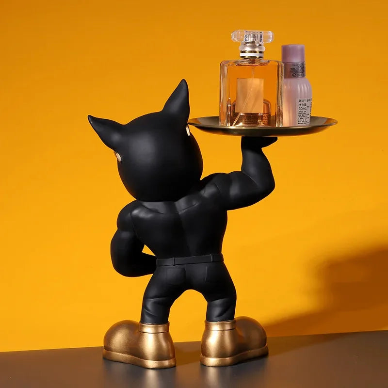 Creative Bulldog Ornament Key Storage Tray Home Entryway Front Desk Home Living Decor - black