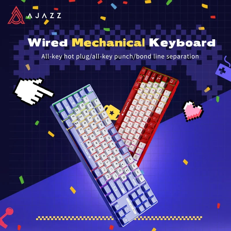 Ajazz AK870MC Wired Mechanical Gaming Keyboard 75% Layout Hot Swap Keyboards 87 Keys Red Brown Switch for Laptop