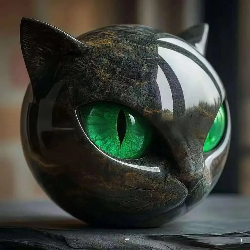 Resin Cat Head Sculpture Black Cat Stone Figurine Healing Marble Texture Memorial Gift Home Office Desk Decor Festival