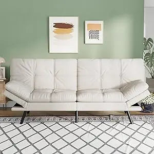 Convertible Futon Sofa Bed,71’’ Memory Foam Futon Couch,Detachable Cushion,Adjustable Backrest & Armrest,Linen Modern