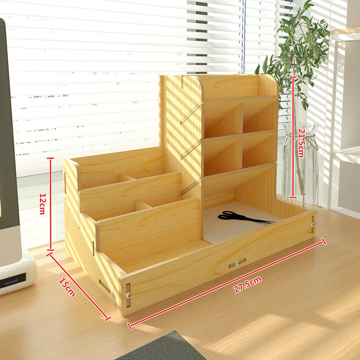 Student Desktop Wooden Pen Holder Mark Pen Oblique Plug-in Storage Rack Female Cosmetics Drawer Style Classified