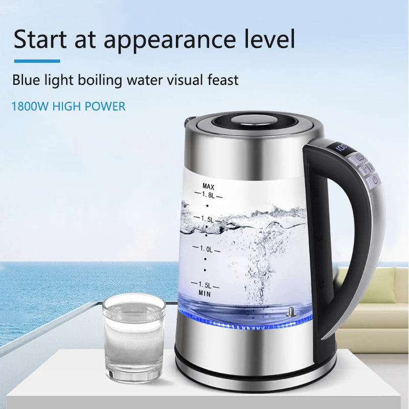 Smart Thermostatic Glass Electric Kettle 1.8L Capacity Automatic Thermostat Suitable for Home Office Hotel