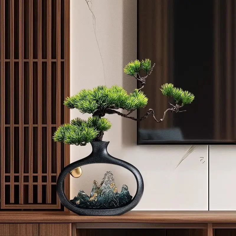 Vintage Fake Mountain Vase Artificial Plant Ornament Living Room TV Cabinet Welcome Pine Decoration Office Gift Home