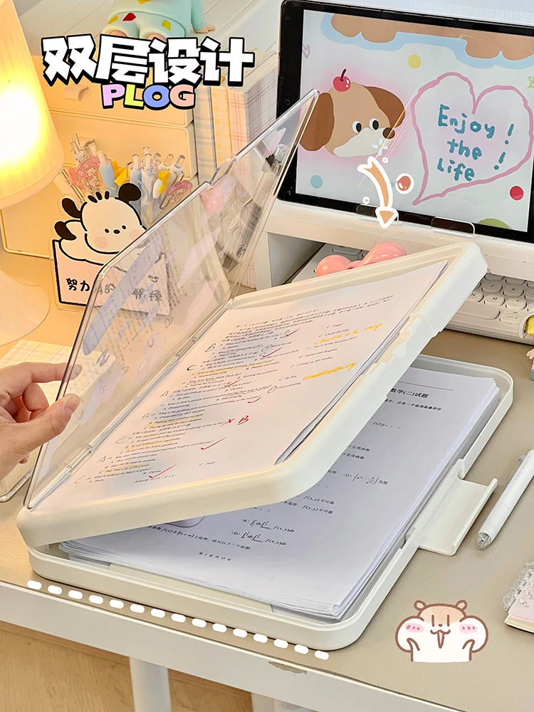Simple Ins Sle Student Test Paper Storage Box Desktop Organizer Cute Cartoon Plastic File Cabinet Writing Desk Accory