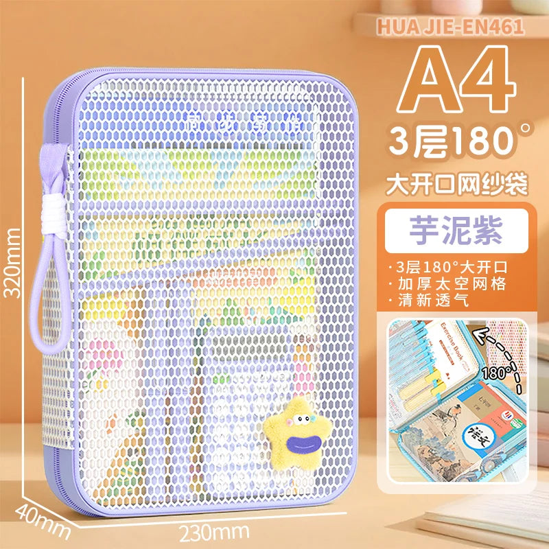 HUAJIE A4/A5 Zipper Document Bag Multi-Layer Subject File Folder Large Capacity Storage Bag with Handle for Students