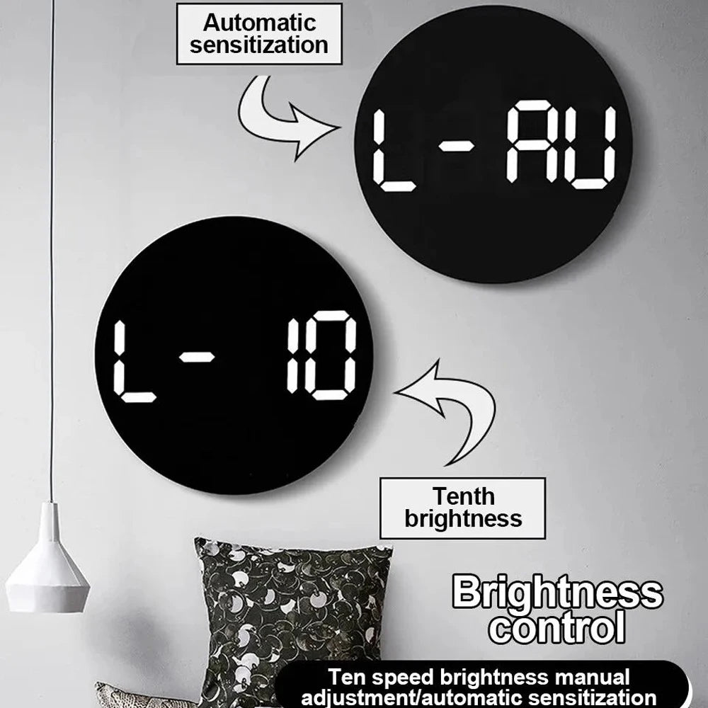 Remote Control LED Wall Clock with Dual Alarms,Calendar and Temperature Display for Home Decoration.Brightness