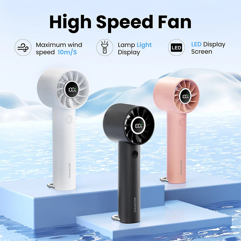 GAIATOP Portable Mini Fan Handheld Fan with LED Display & Flashlight 3 Speeds 2000mAh USB Rechargeable Battery Fan