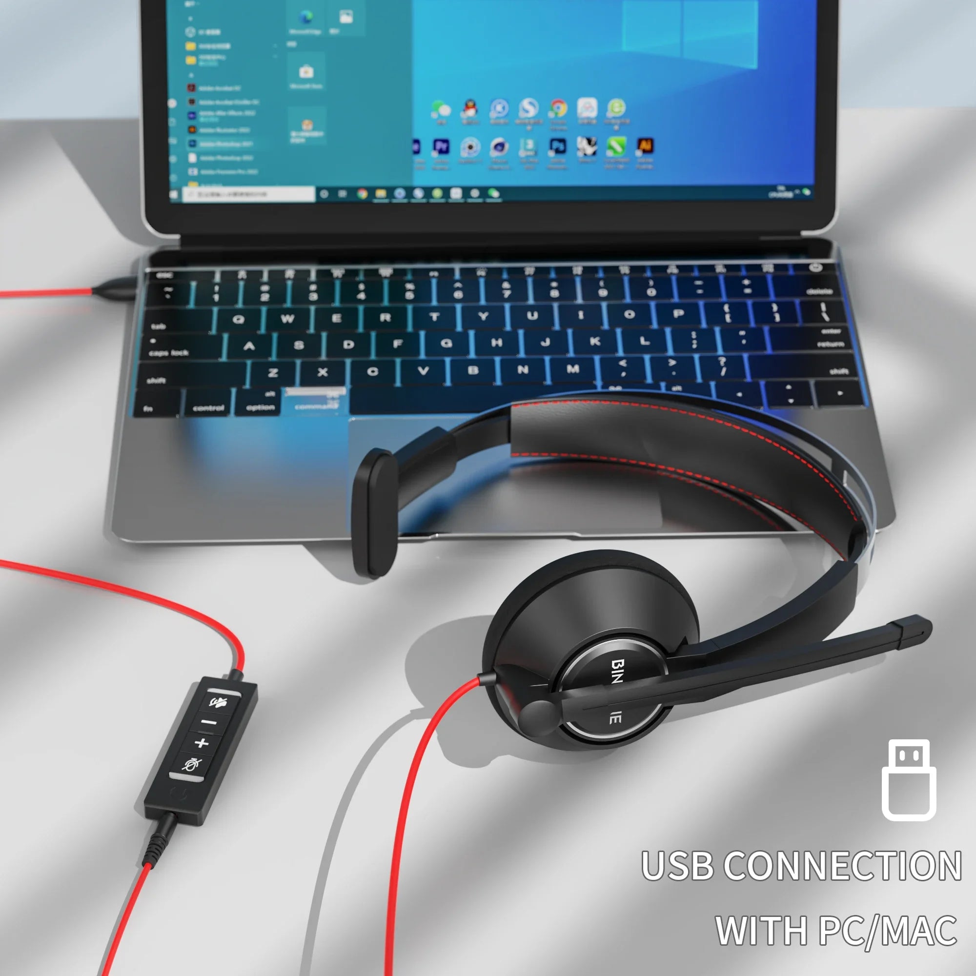 BINNUNE Headsets with Mic Wired Work Headphones for Laptop PC Computer with Noise Cancelling Mic for Zoom Office