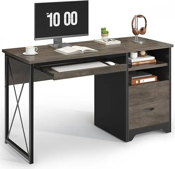 47 Small Desk with Drawers Home Office Computer Desk with Drawer Reversible Industrial Office Desk with Storage &