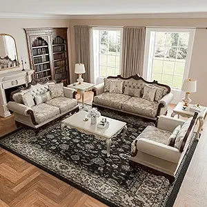 Adelaide Traditional Fabric 3-Piece Sofa Set with Button Tufted Back & Nailhead Trim Accent - Light Brown / United