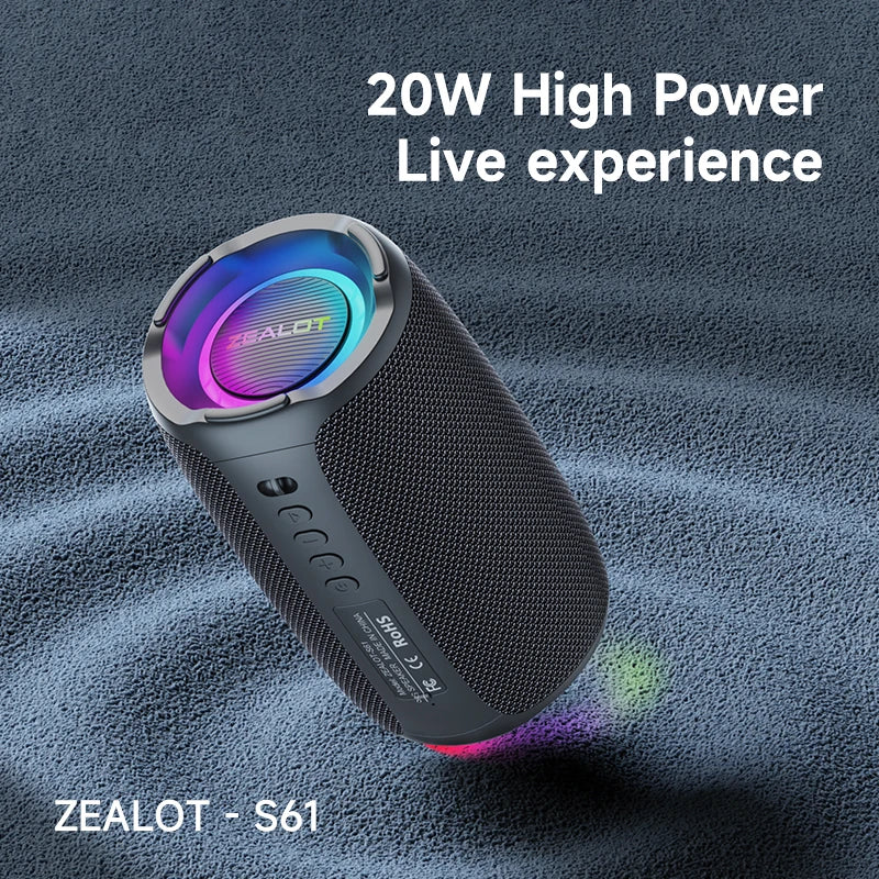 Zealot-S61 Bluetooth Speaker,with IPX6 Waterproof Protection and Outdoor Bass Sound for Backyard and Beach Party,10W