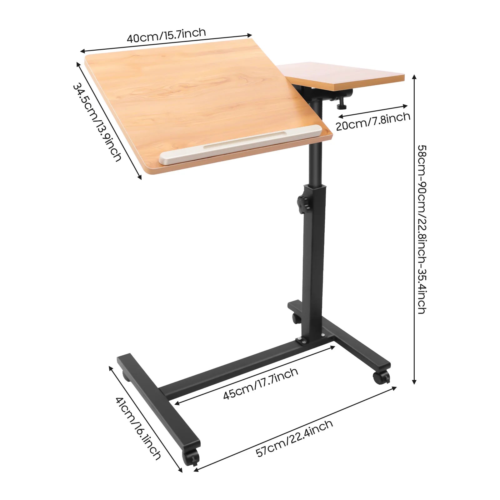 Computer Standing Desk Height Adjustable Desk with 4 Wheels 360° Rotation Mobile Rolling Desk Overbed Table for Living