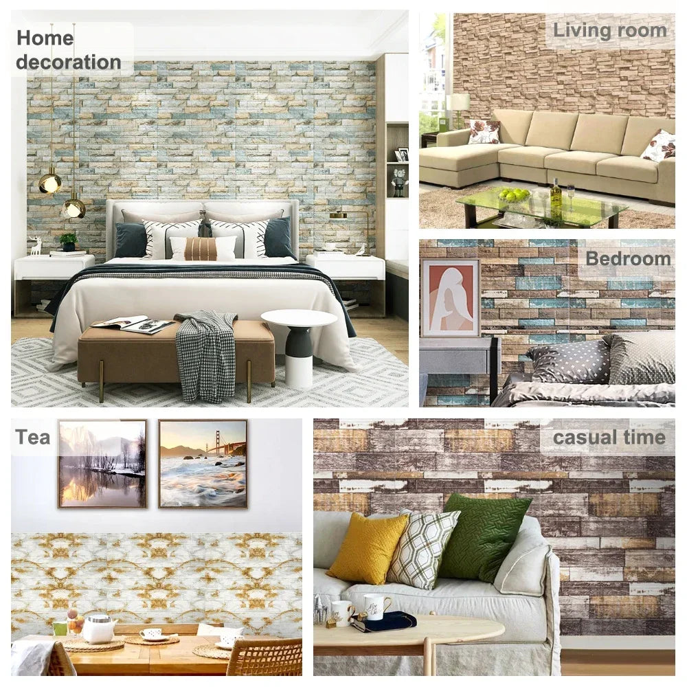 5/10/12PCS Wall Stickers Paper thick 2.5mm New 3D Retro Wallpapers Home Decor at Living Room Kitchen Office TV Backdrop