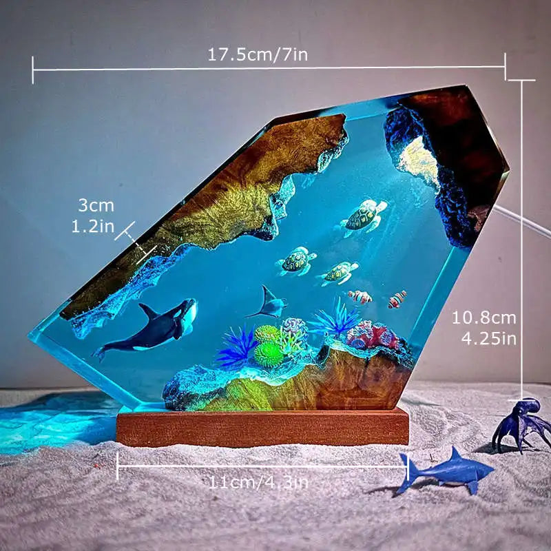 Simulated Shark Epoxy Resin Seabed Organism Diver Figure Miniature Figurines Night Glow Tabletop Home Desk Light