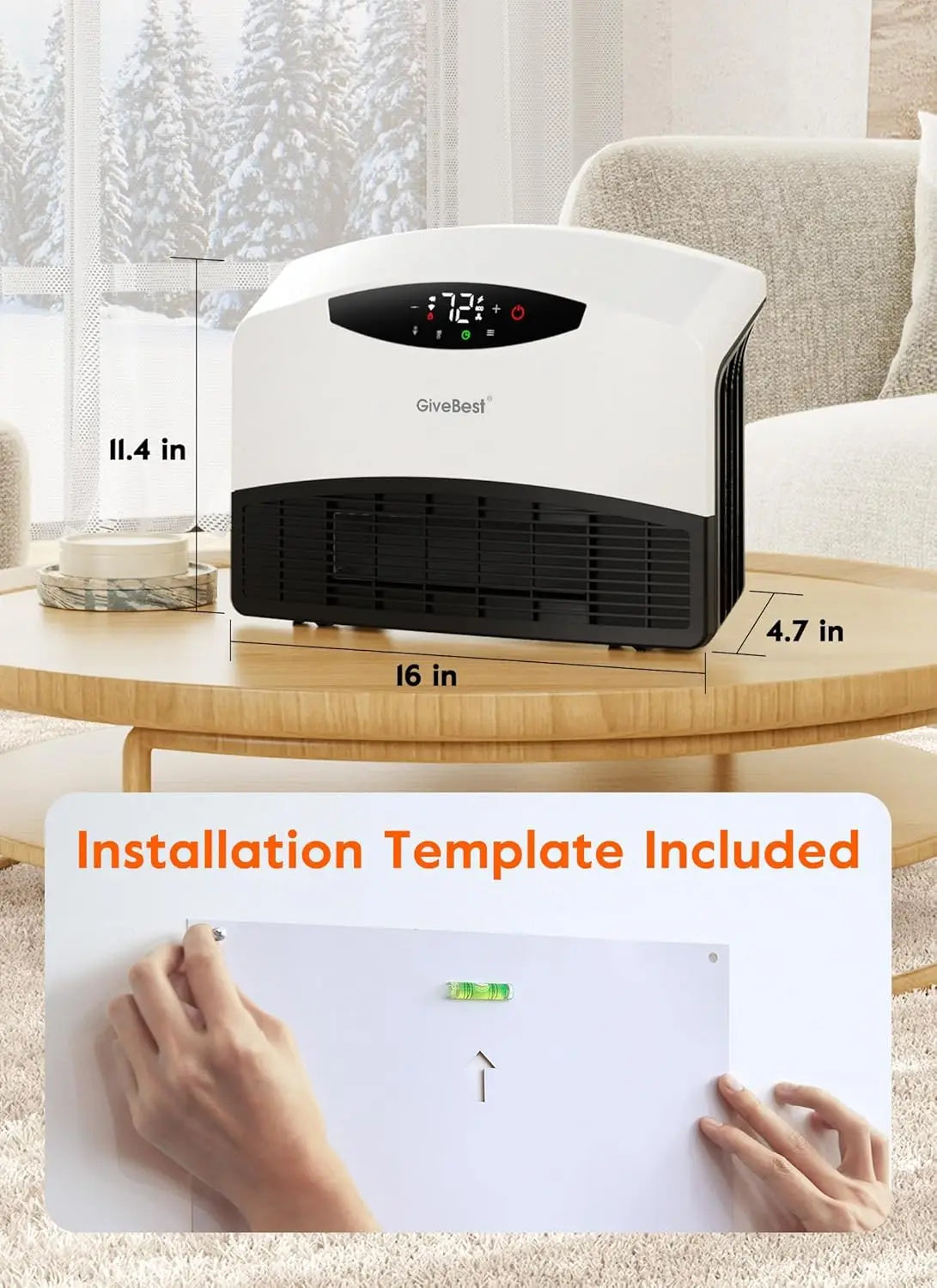Smart Wall Heater 1500W with Alexa WiFi & Remote Control Adjustable Thermostat 24H Timer Easy Mount for Bedroom Office