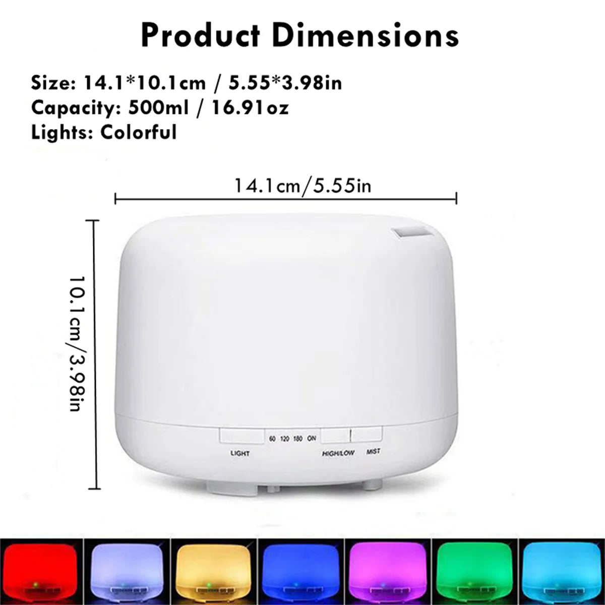 500ML Ultrasonic Automatic Aroma Diffuser Mist Humidifier for Home Use with 7 LED Colorful Light USB Charging Timer