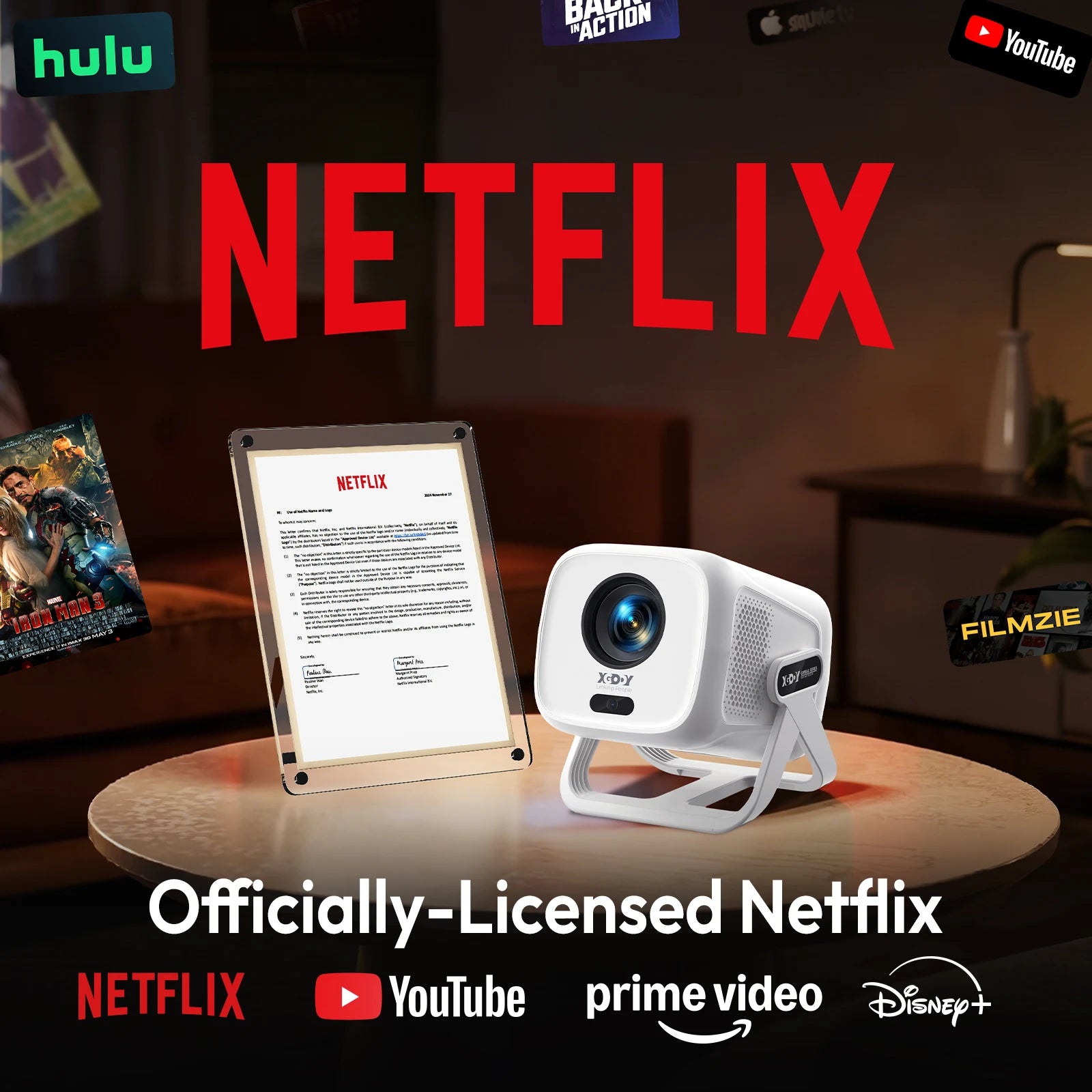 XGODY Projector Android 13 Netflix Official FHD Beamer 450ANSI Auto Focus & Keystone Smart Android TV Home Cinema