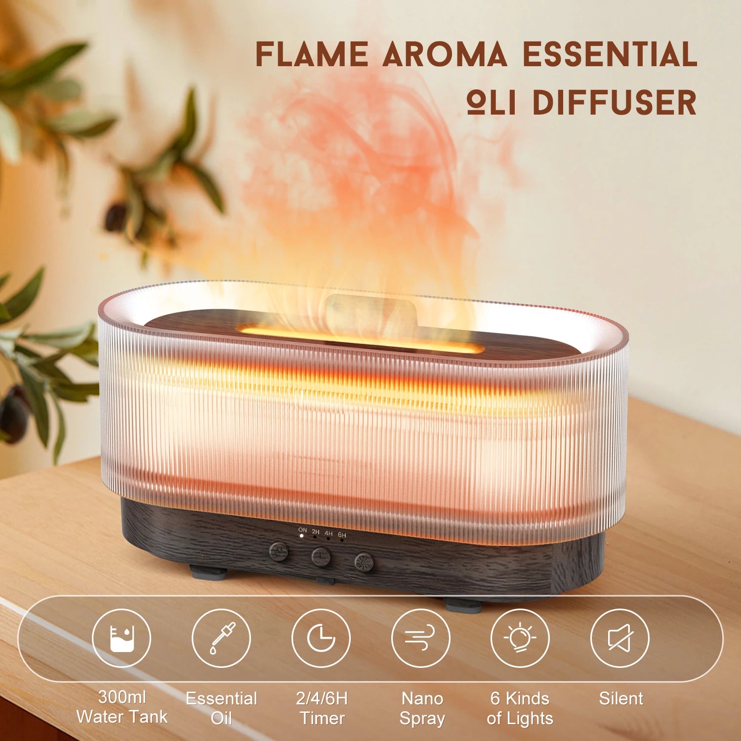 Fireplace Fire Flame Aromatherapy Humidifier&Diffuser with 6 Colors Light,Timer&Auto-Off Ultrasonic Cool Mist