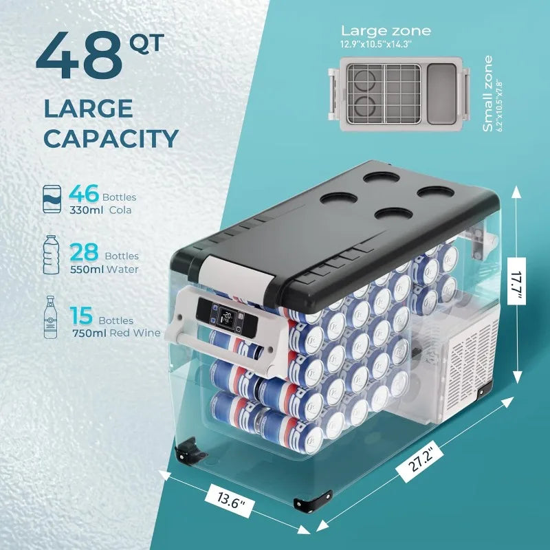 EUHOMY 12 Volt Refrigerator 48QT(45L) Electric Cooler 12V Fridge APP Control 12V Cooler -4℉~68℉ - United States
