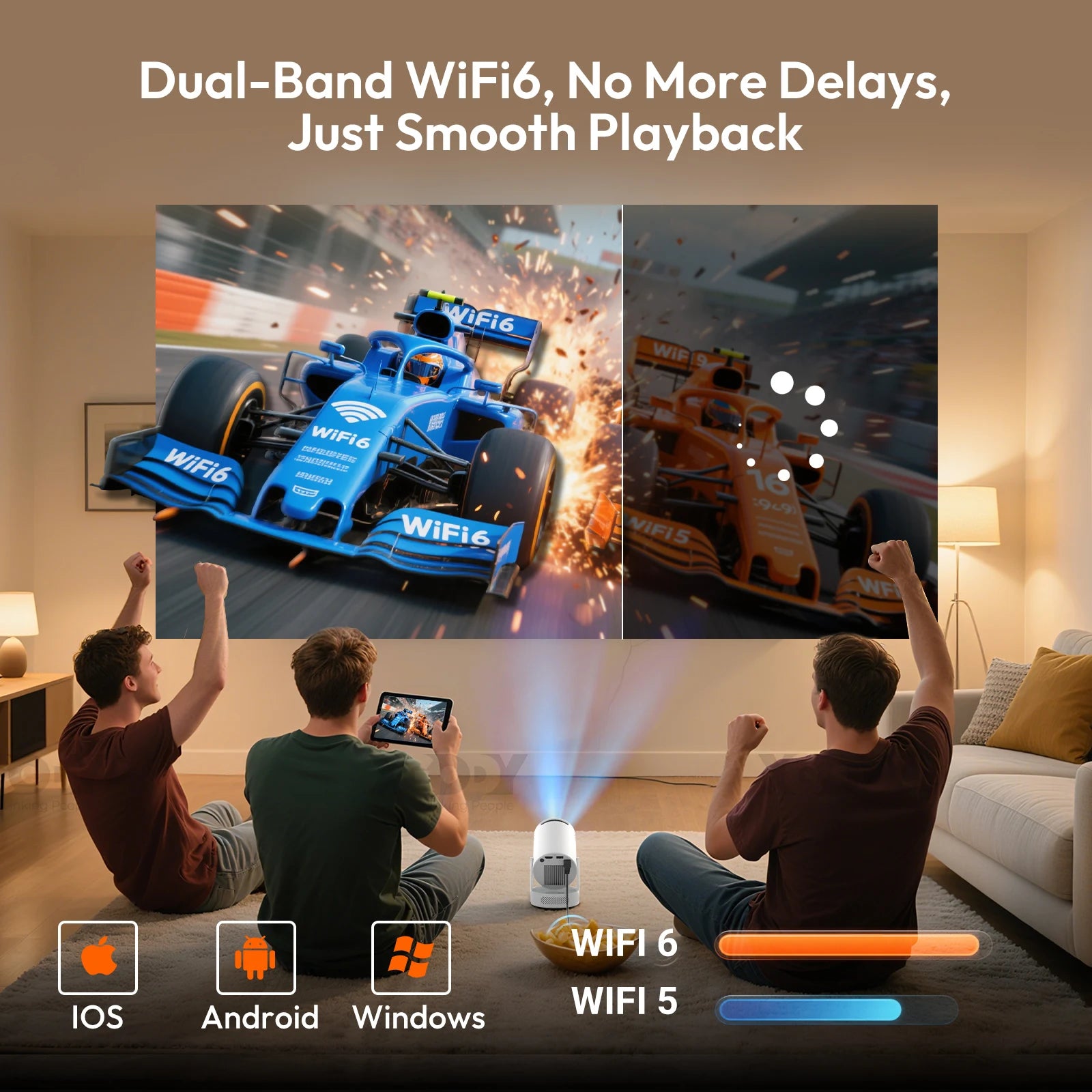 XGODY 4K 1080p LED Projector with 12000 Lumen Brightness WiFi 6 Bluetooth 5.0 Portable Home Theater System