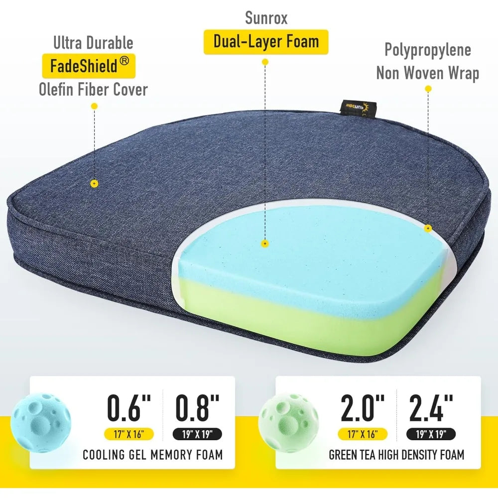 sunrox gel memory foam chair cushion with ties ultra durable water resistant fadeshield outdoor/indoor reversible chair