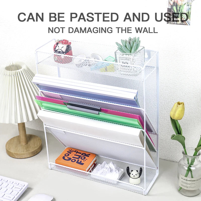 Wall-mounted file organizer Office mesh wall file holder Magazine paper holder with category name tag