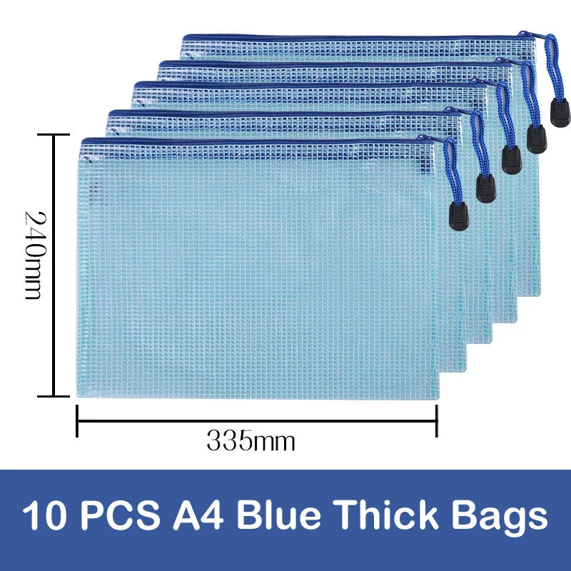 10/20 Pcs Mesh Zipper Pouch Document Bag Waterproof Zip File Folders A4 A5 A6 School Office Supplies Pencil Case