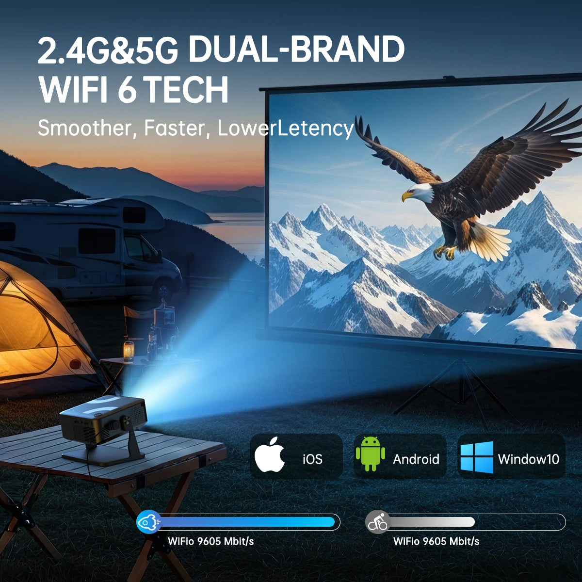 4K Projector 280 ANSI HD 1080P with Keystone Correction WiFi6 BT5.2 Android 11 Portable Mini Projector for Home Cinema