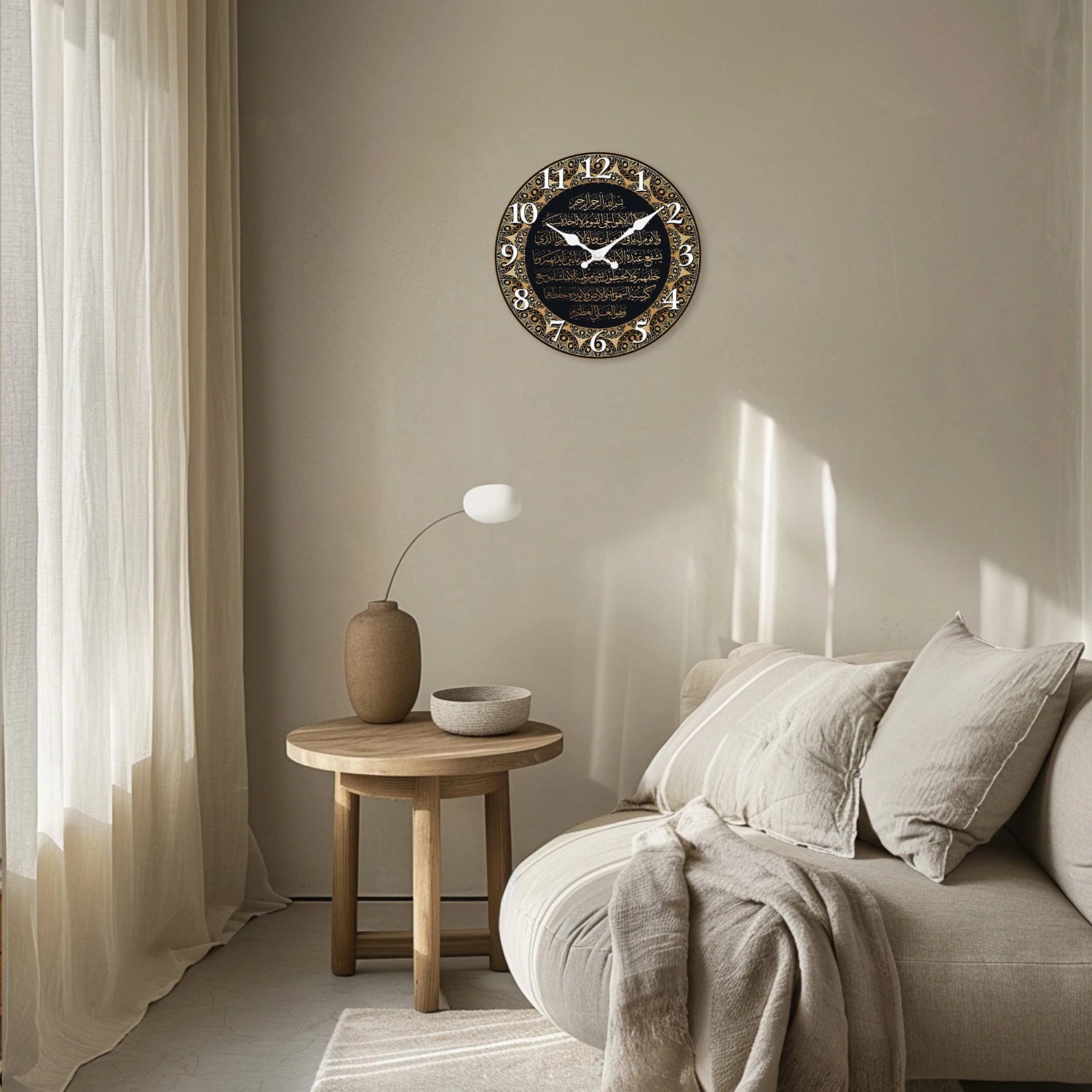 A Retro Art Islamic Calligraphy Scripture Wooden Wall Clock Living Room Bedroom Kitchen Home Decoration Wall Clock