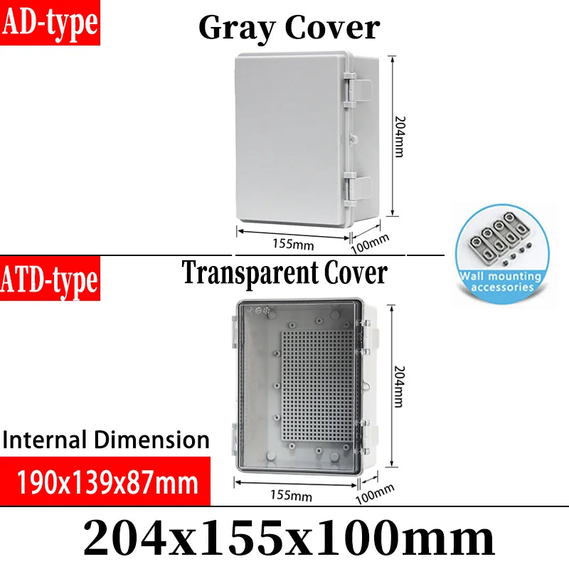 ABS plastic junction box AD type outdoor waterproof junction box - 204x155x100mm / Transparent cover