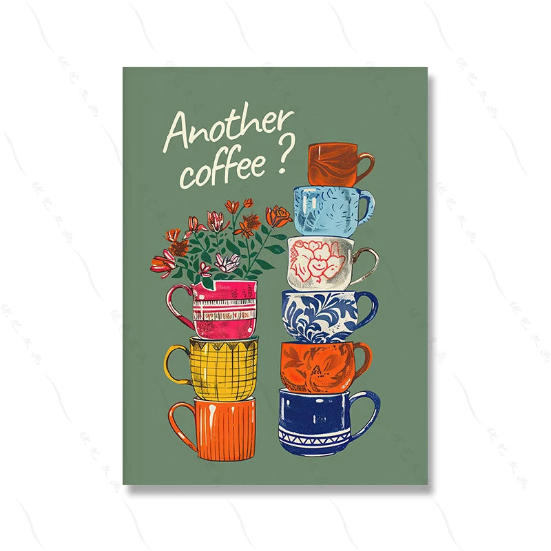 Another Coffee Colorful Coffee Cups Poster Coffee Break Kitchen Decoration Coffee Lover Office Wall Art Canvas Painting