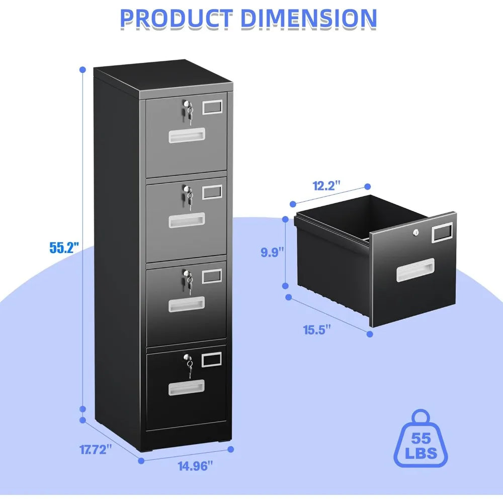 4 Drawer File Cabinet Metal Vertical File Cabinet with 4 Lock,Office Home File Cabinet with Name Card Holder for A4